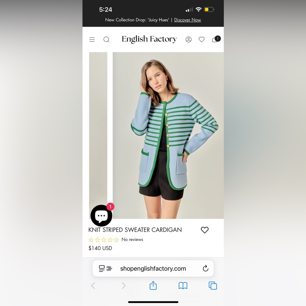 KNIT STRIPED SWEATER CARDIGAN. NWT